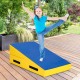 Incline wedge ramp gymnastics mat in blue and yellow, ideal for kids' training at home or gym.