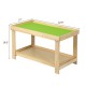 Natural pine wood kids activity play table with removable top, double storage, and rounded corners for safety.