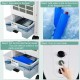 3-in-1 portable evaporative air cooler with ice box setup, featuring a honeycomb cooling pad and adjustable settings.