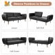 3-seat black convertible sofa bed with adjustable backrest in various positions for living room or office use.
