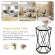 Hexagonal accent end table with tempered glass top and metal frame, perfect for narrow spaces in any room.