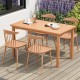 Rectangle 49-inch teak wood dining table with slatted tabletop, perfect for outdoor gatherings in the backyard.