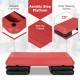 Adjustable red aerobic step platform with non-slip texture and anti-skid foot pads, ideal for versatile workouts.