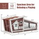 Wooden rabbit hutch with pull-out tray, holds 1-2 rabbits, features a weather-resistant roof and spacious areas for.