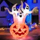 6 feet inflatable Halloween decoration featuring ghosts and a pumpkin, with rotating lamp for a spooky atmosphere.