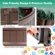Sandbox with built-in corner seats, made from weather-resistant HDPE, featuring smooth edges and a dust-proof cover.