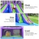 Inflatable water park featuring a climbing wall, dual slides, and a large splashing pool for summer fun.