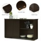 Kitchen storage cabinet with wood sliding doors, showcasing a water-proof surface and smooth slide for easy access.