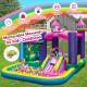 Unicorn-themed 6-in-1 inflatable bounce house with slide and ball pit, perfect for kids' outdoor playtime fun.