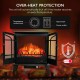 Freestanding electric fireplace heater with realistic flame effect, adjustable temperature, and overheat protection for.