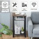 3-tier industrial end table featuring a rustic top and metal mesh storage shelves, ideal for bedroom or living room use.