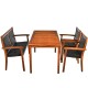 Acacia wood patio dining set featuring a table and two armchairs with durable PE rattan, ideal for outdoor dining.
