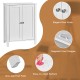 2-door bathroom floor storage cabinet in white with adjustable shelves, elegant knobs, and non-slip foot pads for.