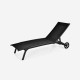 Black 6-position adjustable outdoor chaise recliner with wheels, featuring a rustproof steel frame for patio relaxation.