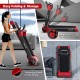 Folding treadmill with transport wheels, featuring a 2.25 HP motor and LED display for home and office workouts.