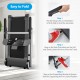 Folding treadmill with LED display and adjustable speed for home workouts, shown in a step-by-step folding process.