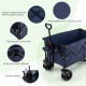 Folding utility garden cart in blue with wide wheels, adjustable handle, and reinforced steel frame for 176 lbs.