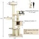 Multi-level 77.5-inch cat tree in cream white with sisal posts, featuring cozy pads and dangling toys for feline fun.