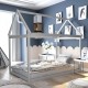 Gray kids platform floor bed with roof, offering a spacious design perfect for imaginative play and easy assembly for.