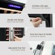 43-bottle wine cooler with dual zone temperature control, stainless steel door, and soft blue LED light for wine.