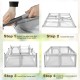 Extra-large gray safety baby fence assembly steps showing base, fence wall, and hand support bracket installation.
