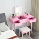 Pink makeup vanity table set featuring a flip-top mirror and thickly padded stool, perfect for comfortable beauty.