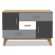 Free-standing storage cabinet with 2 doors and 3 drawers in modern design, perfect for bedroom or living room.