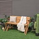 Natural wooden picnic table bench with cushions, featuring an umbrella hole, perfect for outdoor gatherings and.