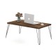 Wooden rectangular coffee table with metal legs, showcasing a stylish design and ample space for books and decorations.