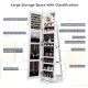 360° rotating white jewelry cabinet armoire with large storage, LED lighting, and lockable design for organized.