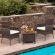 Two outdoor PE rattan armchairs with removable cushions, perfect for poolside relaxation and durable for all weather.