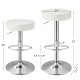 Adjustable round white PU leather swivel barstools with chrome footrest, 25" and 33" height options, perfect for bars.