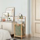 Tilt-out bamboo laundry hamper with 2-tier shelf, natural finish, ideal for bedroom or bathroom storage.