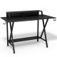 All-in-One Professional Gaming Desk with sturdy metal frame, monitor stand, cup holder, and built-in power strip.