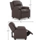 Brown PU leather kids sofa armchair recliner with storage arm, designed for comfort and safety for children.