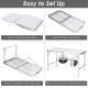 Height adjustable folding camping table in gray, shown in assembly steps for easy setup and transport.