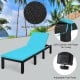 Height adjustable lounge chair in blue with soft cushion, made of weather-resistant PE rattan for outdoor patio use.