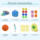 Inflatable kids water slide bounce castle accessories including a blower, repair patches, and target balls for fun.