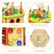 Colorful 7-in-1 wooden activity cube toy with curved edges, featuring bead maze, xylophone, and rotating base for kids.