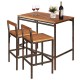 3-piece patio bar set featuring a solid acacia wood table and two rattan bar chairs, perfect for outdoor dining.