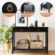 Black console table with 2 drawers, metal handles, and open shelf for stylish entryway or living room storage.