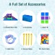 Inflatable water slide castle set with accessories including water hose, bouncer stakes, and colorful balls for.
