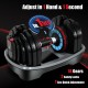 Adjustable 55 lbs dumbbell with 18 weight settings and ergonomic handle for quick one-hand adjustments at home or gym.