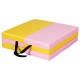 3-fold gymnastics tumbling mat in pink and yellow, made of durable PU leather and high-density foam, ideal for training.