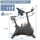 Magnetic resistance stationary bike with adjustable seat and handlebars, supports up to 265 lbs for home gym workouts.