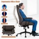 Ergonomic brown office chair with adjustable height, lumbar support, and plump armrests for comfortable sitting.