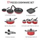 17-piece hard anodized nonstick cookware set including various pans, pots, and utensils for versatile cooking.