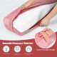 Yoga bolster pillow in pink with removable cover, built-in handle, and soft suede surface for comfort and portability.