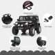 Kids electric ride-on truck in black with remote control, safety belt, and openable door for a fun and safe ride.