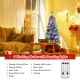 Hinged 5 feet pre-lit Christmas tree with snow flocked branches and 140 LED lights, ideal for easy setup and festive.